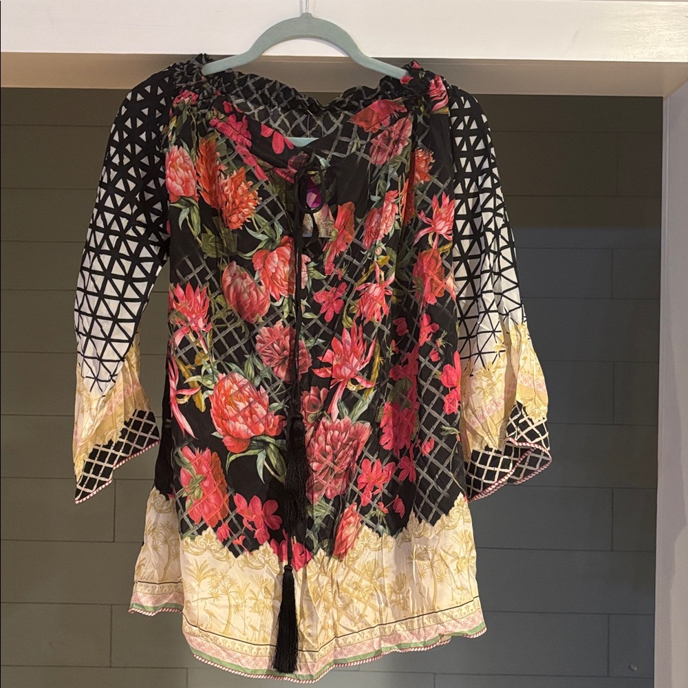 NWT Sapphire Floral Patterned Blouse with Geometric Sleeves